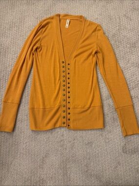 Zenana Outfitters Mustard Yellow Snap-Front Ribbed Hem Cardigan